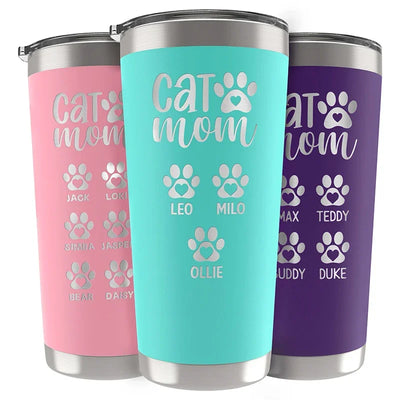Personalized Cat Mom Tumbler with Custom Name Paw Prints - GiftShire
