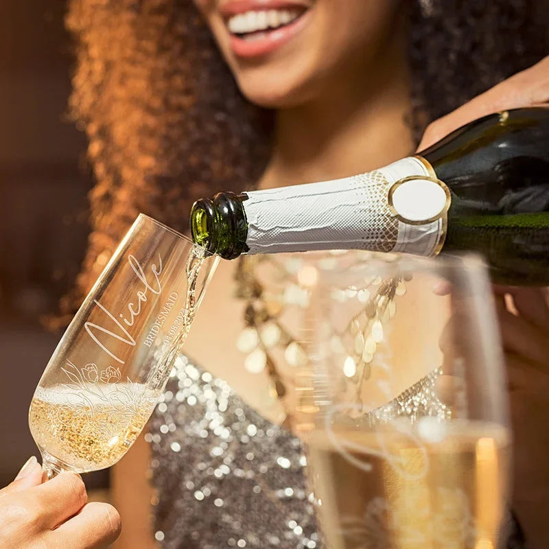 Personalized Champagne Flute with Bridesmaid's Birth Flower - GiftShire