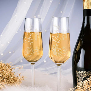 Personalized Champagne Flute with Bridesmaid's Birth Flower - GiftShire