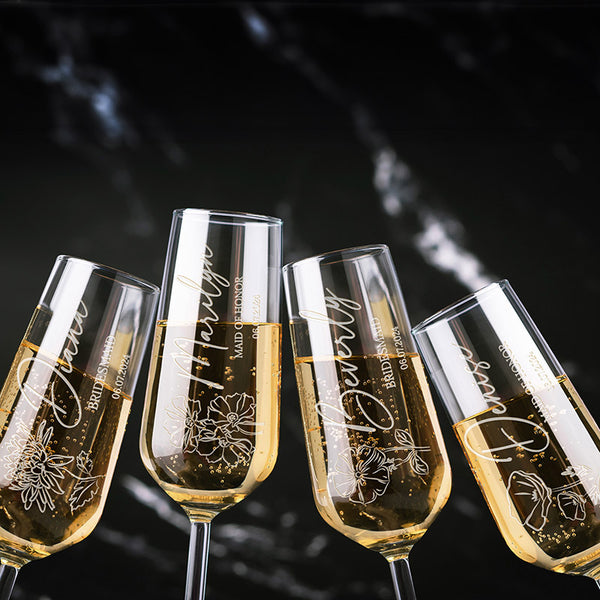 Personalized Champagne Flute with Bridesmaid's Birth Flower - GiftShire