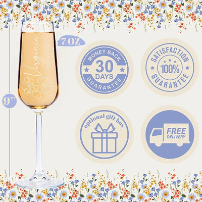 Personalized Champagne Flute with Bridesmaid's Birth Flower - GiftShire