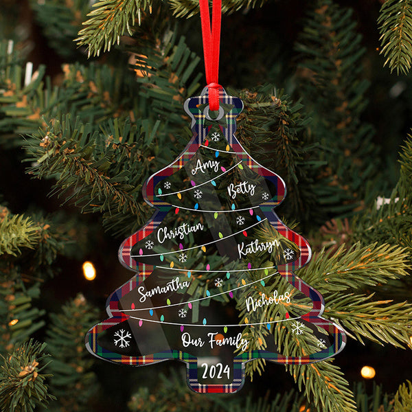 Personalized Christmas Tree Family Ornament On Clear Acrylic