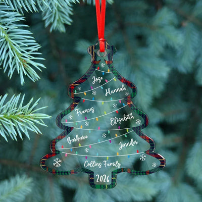Personalized Christmas Tree Family Ornament On Clear Acrylic