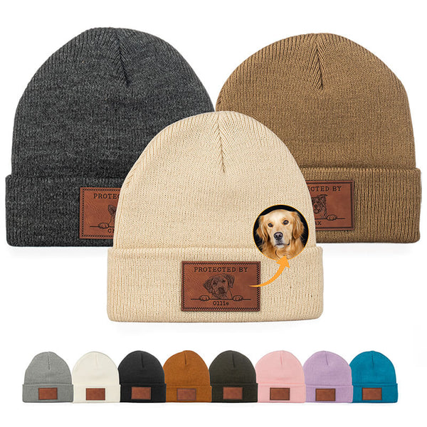 Personalized Dog Portrait Beanie with Engraved Patch