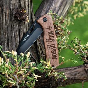Personalized Engraved USA Flag Pocket Knife - Walnut Wood - GiftShire