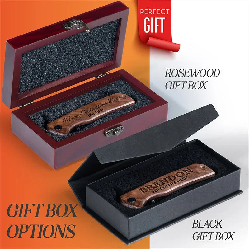 Personalized Engraved USA Flag Pocket Knife - Walnut Wood - GiftShire