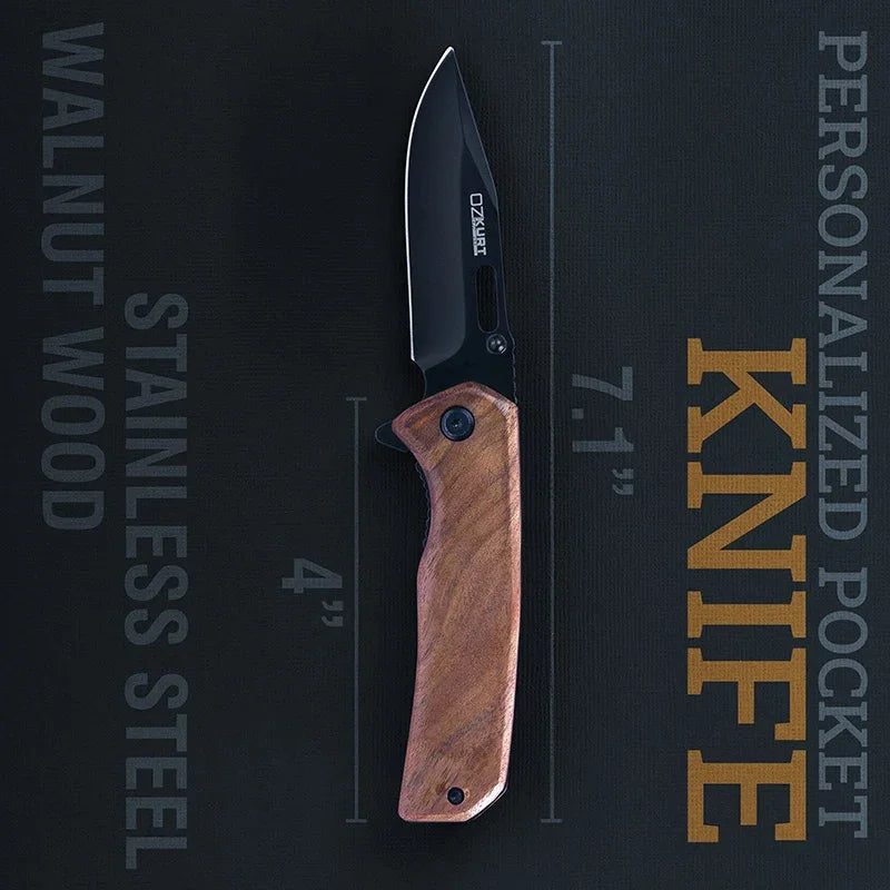 Personalized Engraved USA Flag Pocket Knife - Walnut Wood - GiftShire