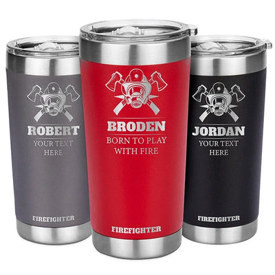 Personalized Firefighter Tumbler with Fire Department Badge - GiftShire