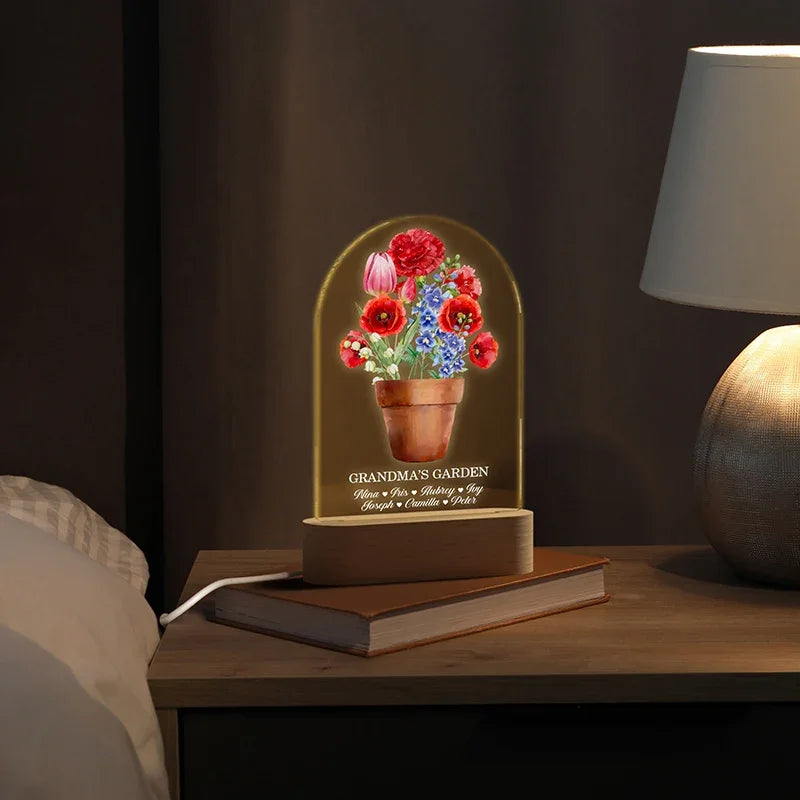Personalized Flowers Pot Night Light Gift for Grandma