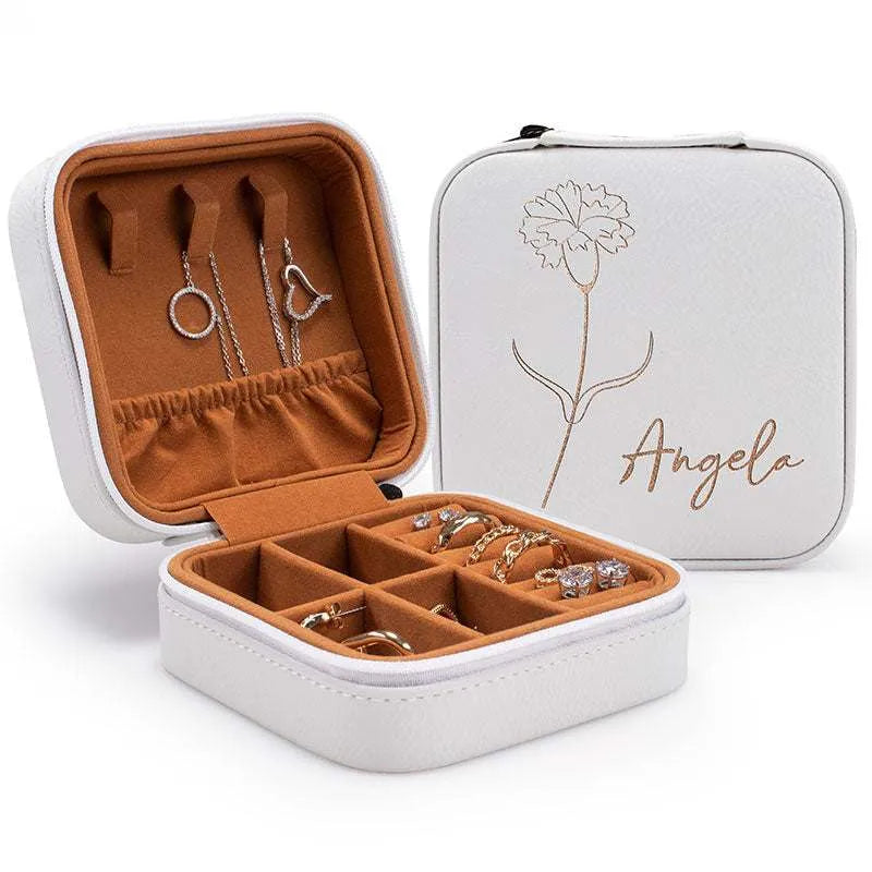 Luxurious Travel Jewelry Box for Women with Custom Birth Flower - GiftShire