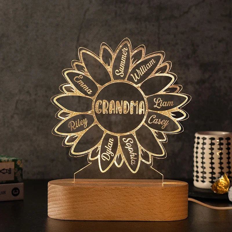Personalized Grandma Gifts – Custom Sun Flower Night Light - GiftShire