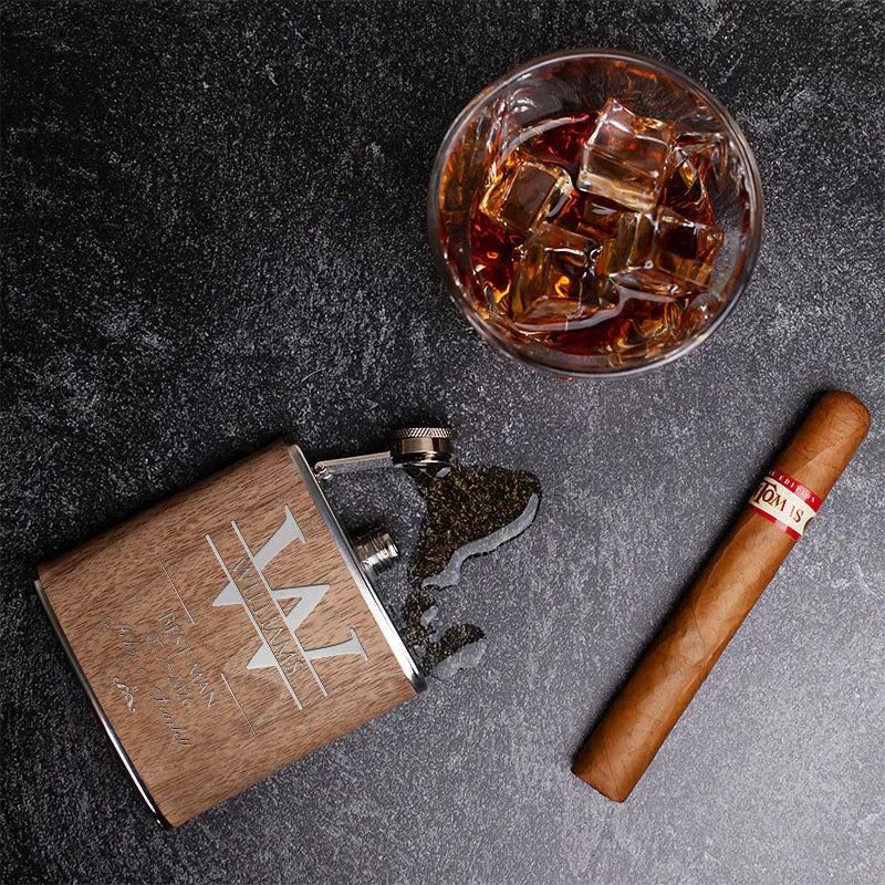 Personalized Groomsmen Flask, Custom Walnut Flask, Initial Flask for Him - GiftShire