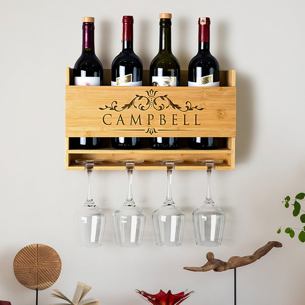 Personalized Hanging Wine Rack - Wall Mounted Home Bar