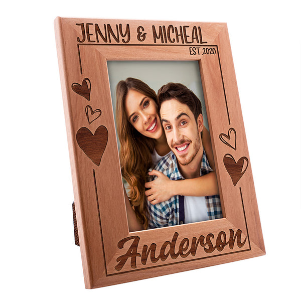 Personalized Heart Engraved Picture Frames for Couple Photos