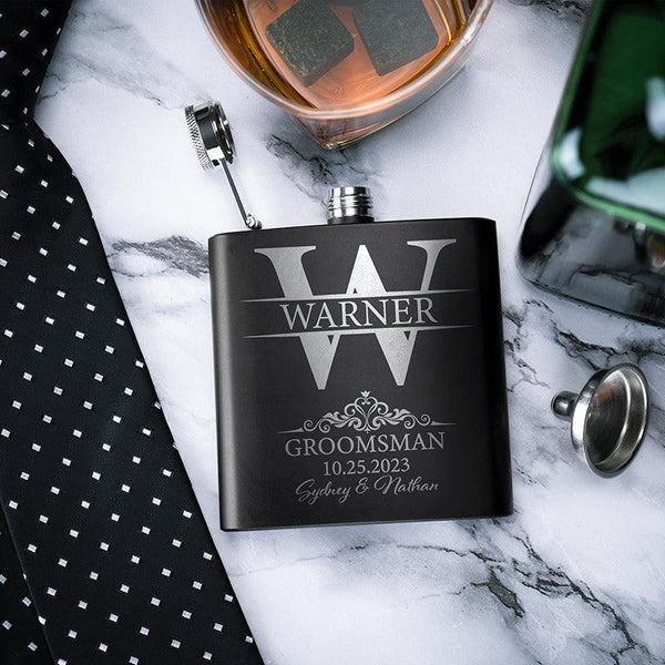 Personalized Initial Flask, Stainless Black Flask, Gift for Him
