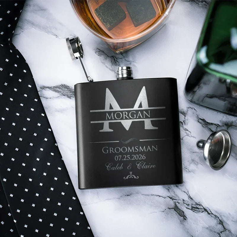 Personalized Initial Flask, Stainless Black Flask, Gift for Him - GiftShire