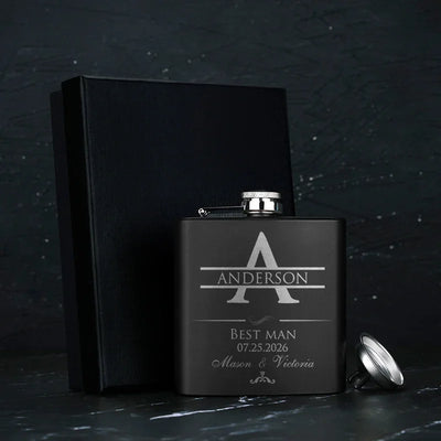Personalized Initial Flask, Stainless Black Flask, Gift for Him - GiftShire