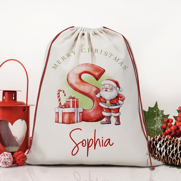 Personalized Initial Santa Sack – Merry Christmas From Santa for Christmas