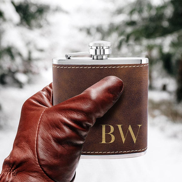 Personalized Leather Flask, Initial Rustic Flask, Gift for Him