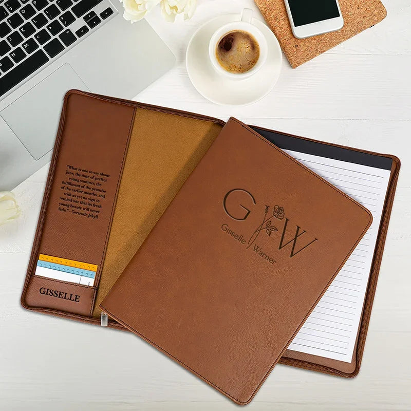 Personalized Birth Flower Padfolio – Couples Name & Initial