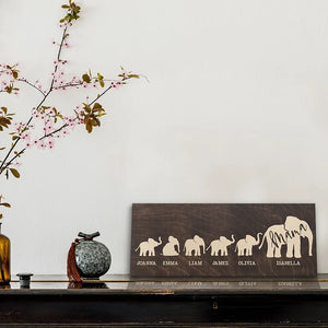 Personalized Mama Elephant Wooden Sign With Calves - GiftShire