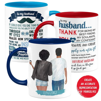 Personalized Mug For Husband with Couple Illustration