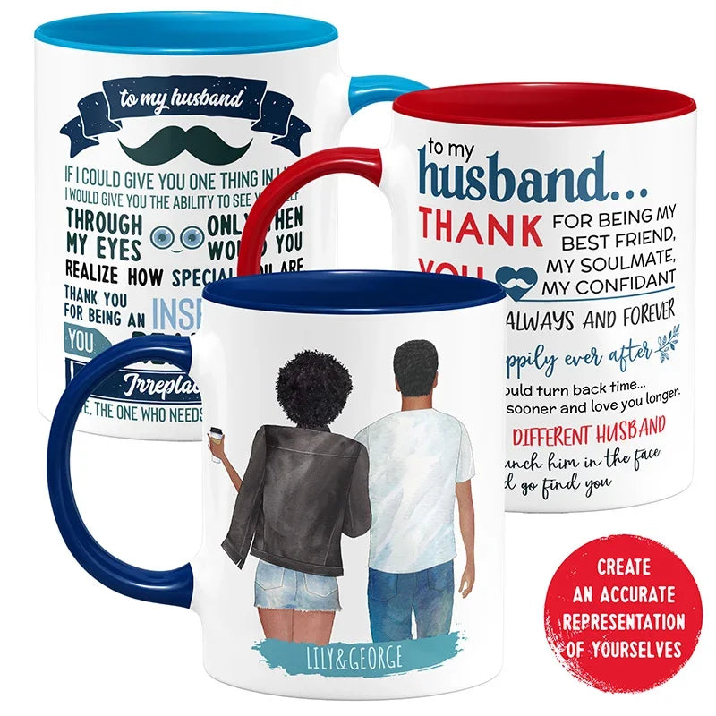 Personalized Mug For Husband with Couple Illustration