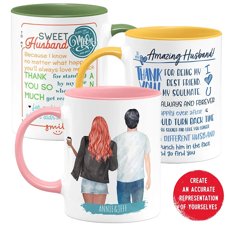 Personalized Mug For Husband with Couple Illustration