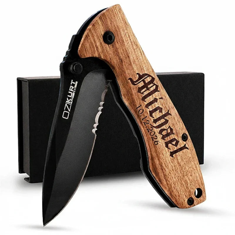 Engraved Oak Wood Knife, Gifts for Men, Bachelor Party Gift - GiftShire