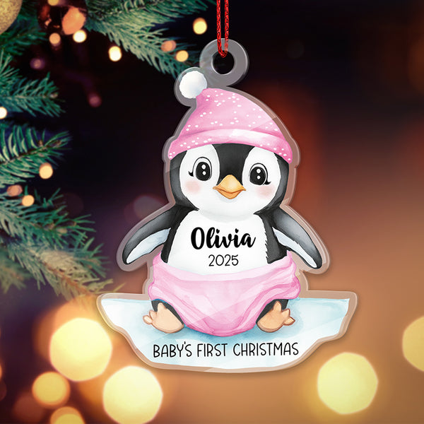 Personalized Penguin Baby Christmas Ornament