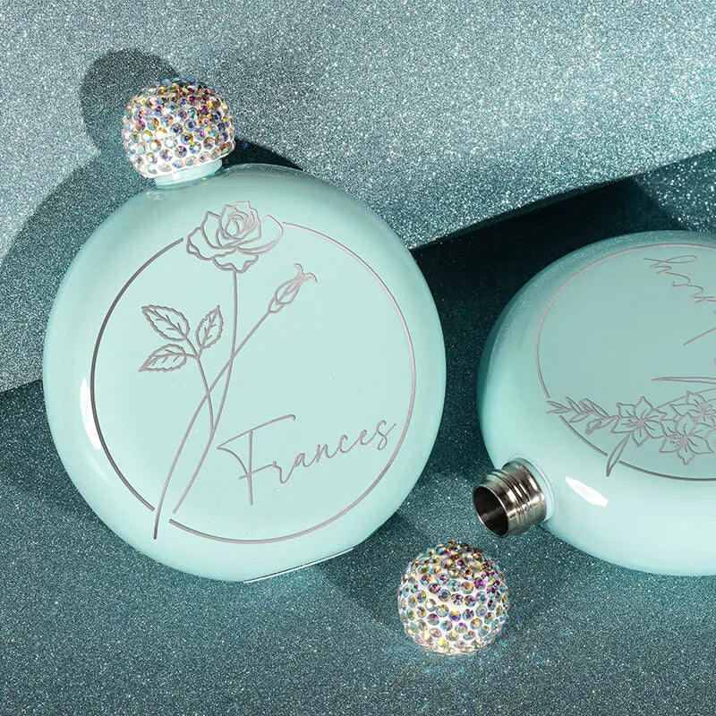 Personalized Rhinestone Liquor Flask for Fashionista Women