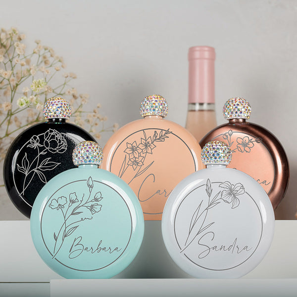 Personalized Rhinestone Liquor Flask for Fashionista Women