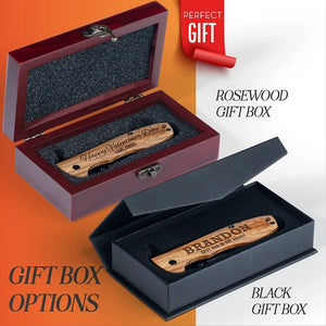 Personalized Spring Assisted Pocket knife - Oak Wood - GiftShire