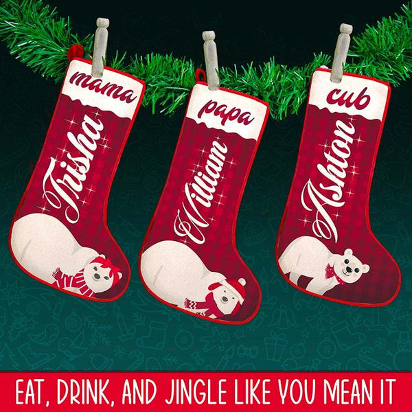 Personalized Stocking with Family Name, Polar Bear Stocking, Christmas Gifts