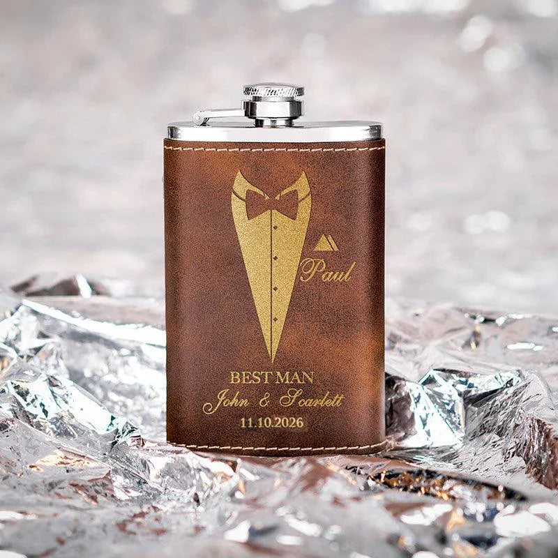 Personalized Thin Groomsmen Flask, Custom Rustic Suit Up Flask, Gift for Men - GiftShire