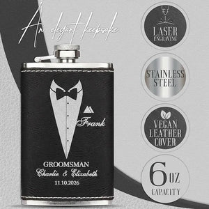 Personalized Thin Leather Flask, Custom Suit Up Groomsmen Flask, Gift for Him - GiftShire