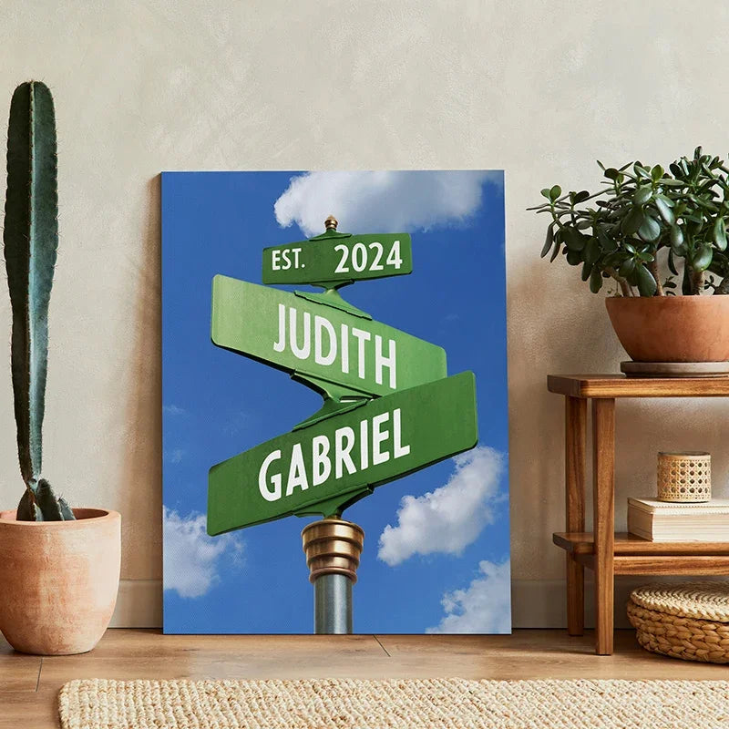 Personalized Wall Art - Couples Canvas Street Sign - GiftShire