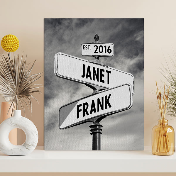 Personalized Wall Art - Couples Canvas Street Sign - GiftShire