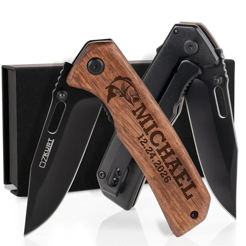 Personalized Walnut Knife with Pocket Clip - GiftShire