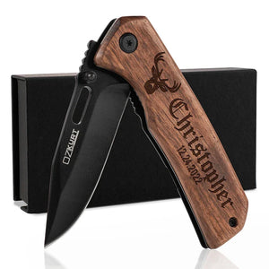 Personalized Walnut Knife with Pocket Clip - GiftShire