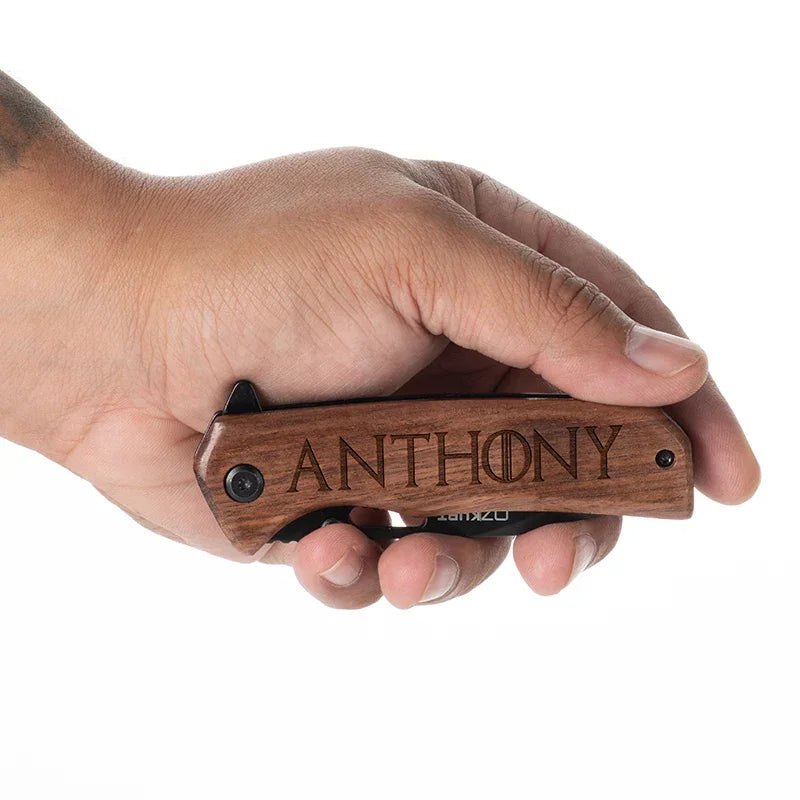 Personalized Walnut Knife with Pocket Clip - GiftShire
