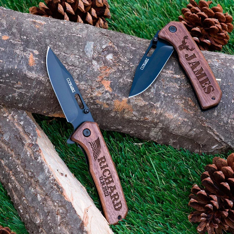 Personalized Walnut Knife with Pocket Clip - GiftShire