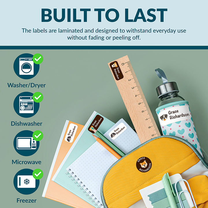 Personalized Waterproof Name Labels for School, Daycare