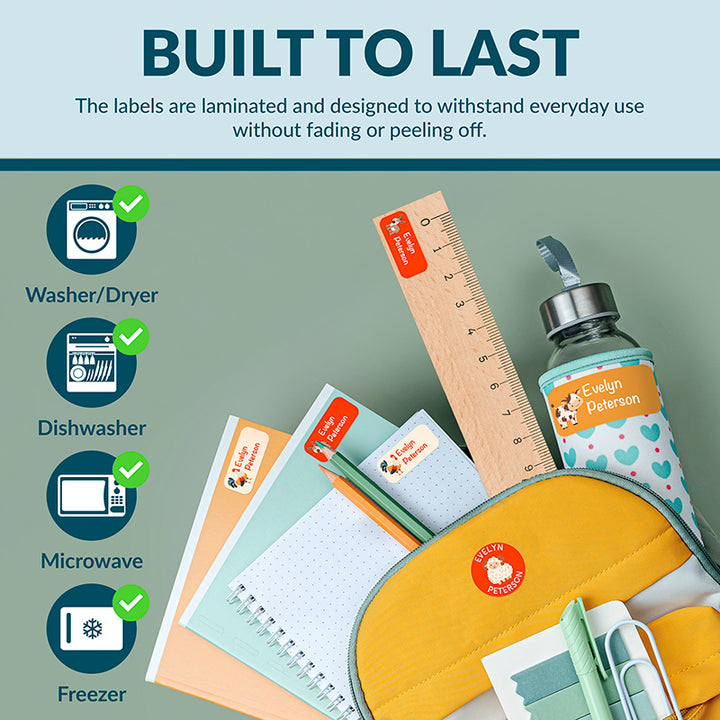 Personalized Waterproof Name Labels for School, Daycare