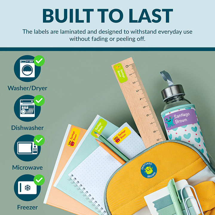 Personalized Waterproof Name Labels for School, Daycare