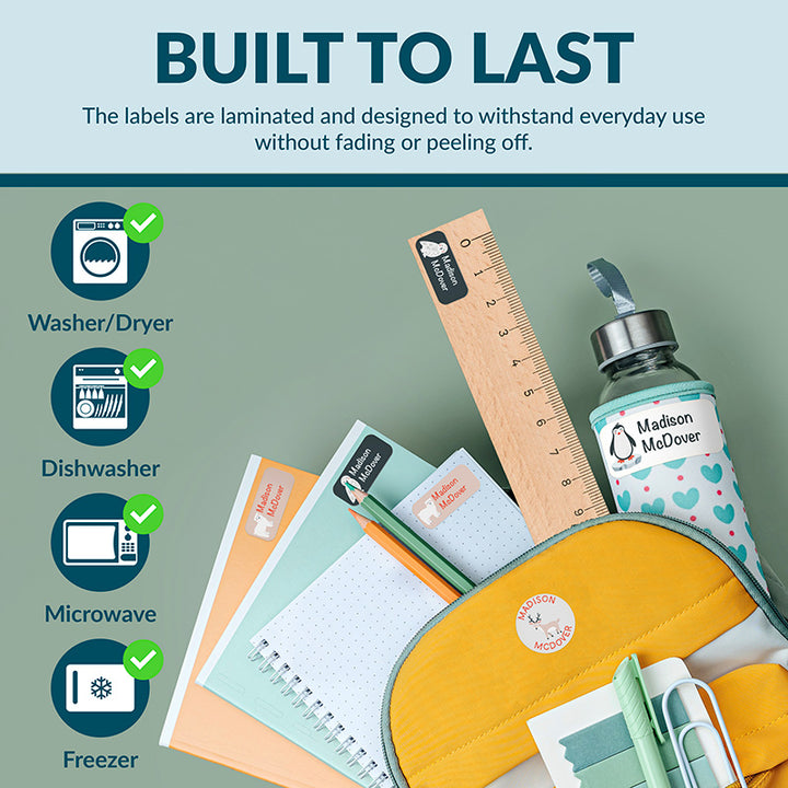 Personalized Waterproof Name Labels for School, Daycare