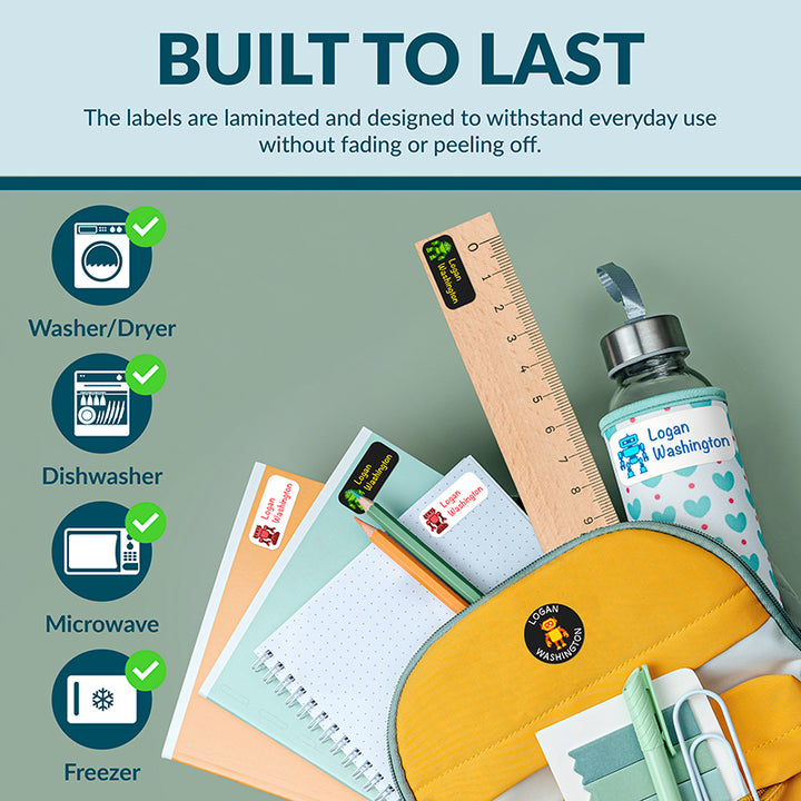 Personalized Waterproof Name Labels for School, Daycare