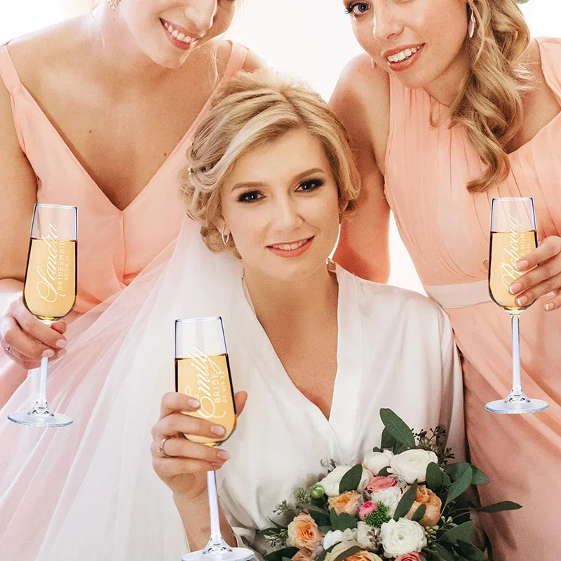 Personalized Wedding Champagne Flute Set for Bridal Party - GiftShire