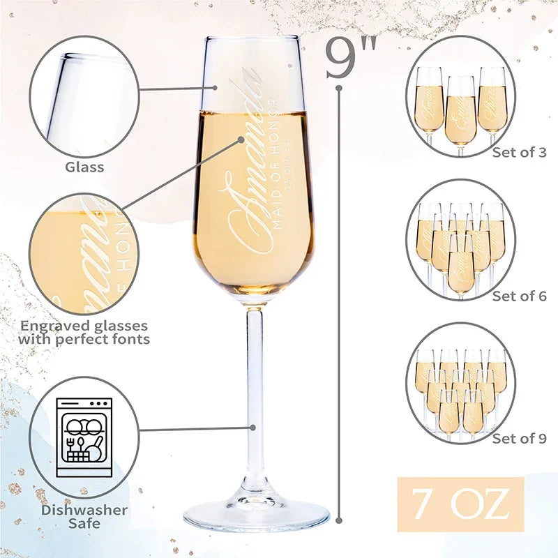 Personalized Wedding Champagne Flute Set for Bridal Party - GiftShire
