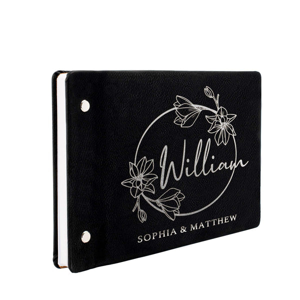 Personalized Wedding Guest Book - Custom Leather Floral Design Guest Book - GiftShire
